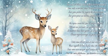 Aperçu de la carte : « Sous un ciel d'hiver, où la neige doucement s'invite, Deux cerfs se dressent... »