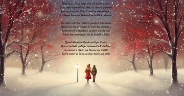 Aperçu de la carte : « Dans un monde de neige où le ciel touche la terre, deux âmes marchent ensemble... »