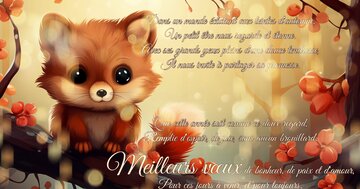 Aperçu de la carte : « Dans un monde éclatant aux teintes d'automne, un petit être nous regarde et étonne... »