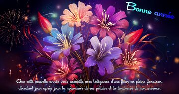 Aperçu de la carte : « Que cette nouvelle année vous accueille avec l'élégance d'une fleur en pleine floraison... »