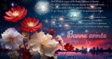 Aperçu de la carte : « Un poème pour la nouvelle année, où les fleurs et les étoiles célèbrent l'amour... »