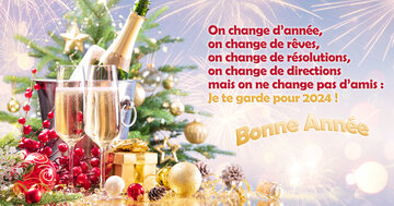 Aperçu de la carte : « On change d'année, de rêves, de résolutions... mais on ne change pas d'amis... »