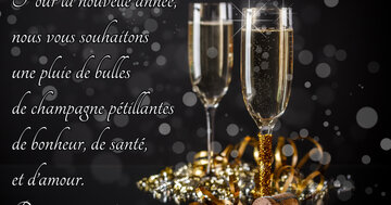 Aperçu de la carte : « Pour la nouvelle année, nous vous souhaitons une pluie de bulles de champagne pétillantes... »