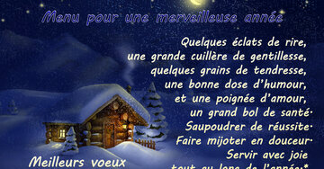 Aperçu de la carte : « Menu pour une merveilleuse année : éclats de rire, gentillesse, tendresse, humour, amour... »