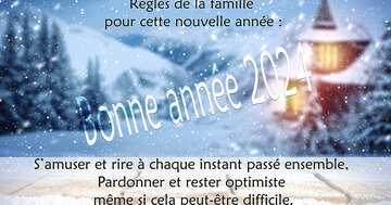 Aperçu de la carte : « Règles de la famille pour cette nouvelle année : S'amuser, rire, pardonner, s'aimer... »