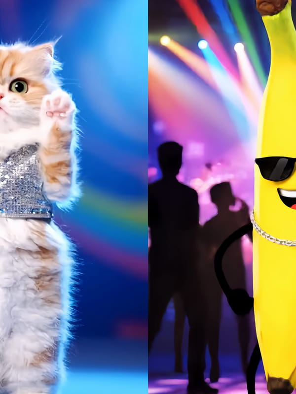 Carte animée pour la fête de Michel avec chats et banane qui dansent, et une vue nocturne du Mont Saint-Michel à la fin.