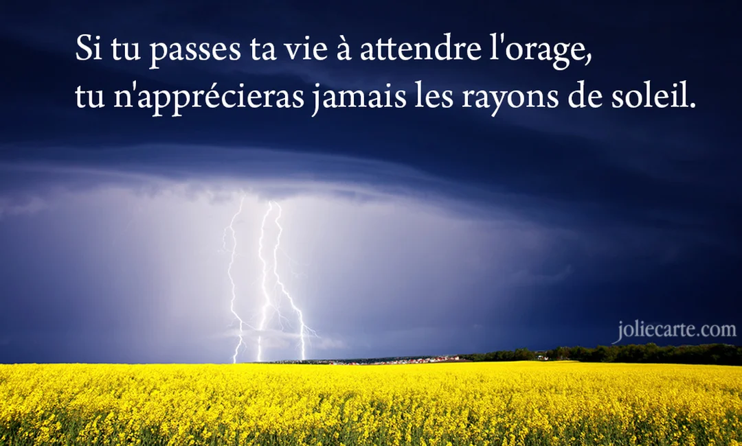 Une photographie d'un champ de colza jaune vif sous un ciel sombre et menaçant, zébré par plusieurs éclairs puissants à l'horizon.