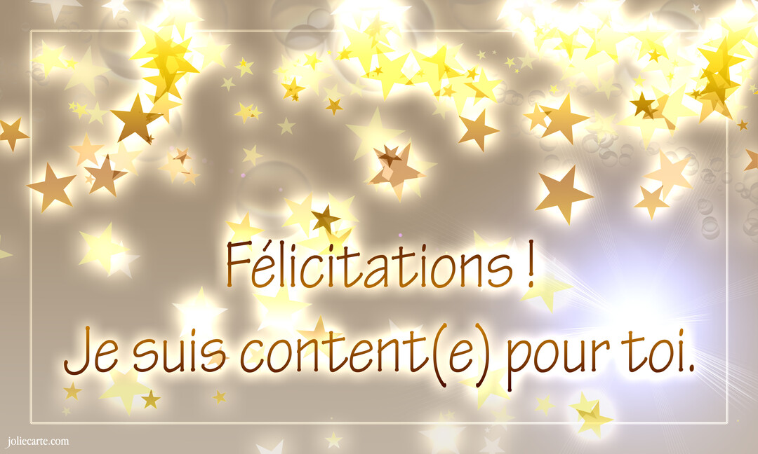 Cette jolie carte festive, sur un fond beige clair, est ornée d'une multitude d'étoiles dorées et jaunes, lumineuses et de tailles variées.