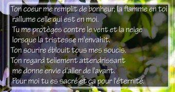 Aperçu de la carte : « Ton coeur me remplit de bonheur, la flamme en toi rallume celle qui est en moi... »