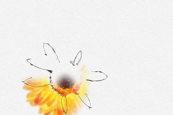 Carte animée poétique avec des fleurs et des fruits en aquarelle illustrant un texte sur le pouvoir des mots pour souhaiter une bonne journée.