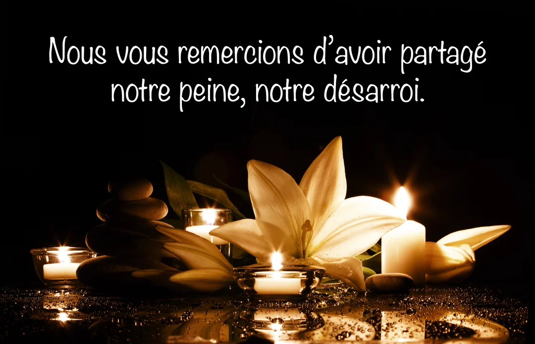 Sur un fond noir, des bougies allumées et une fleur de lys blanc sont posées sur une surface réfléchissante mouillée, à côté de galets empilés.