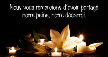Aperçu de la carte : Nous vous remercions d'avoir partagé 
notre peine, notre désarroi.