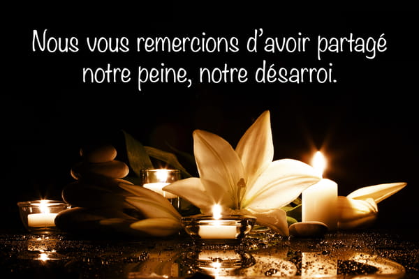 Carte remerciements condoléances avec orchidées blanches et texte Du fond du cœur merci