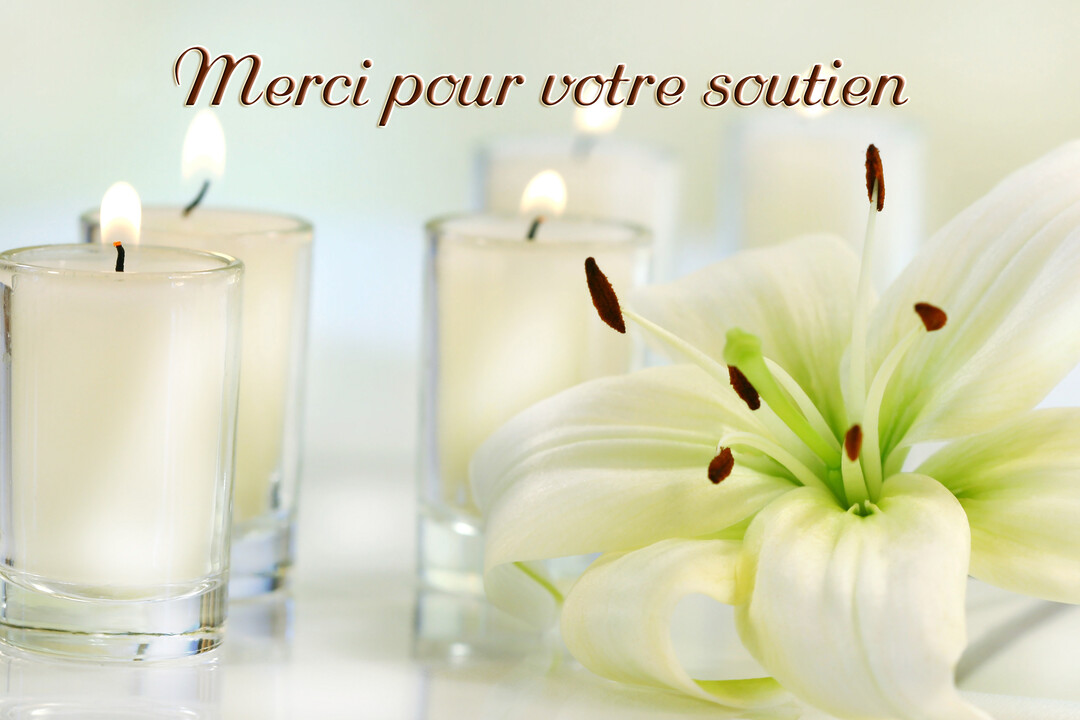 Une composition sereine montrant une fleur de lys blanc aux côtés de bougies allumées, sur un fond clair et lumineux, évoquant la paix.