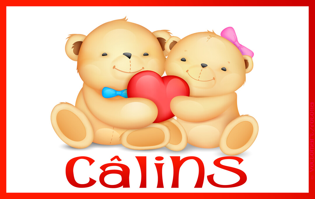 Deux oursons en peluche beige souriants sont assis l'un à côté de l'autre, se serrant et tenant ensemble un cœur rouge vif.