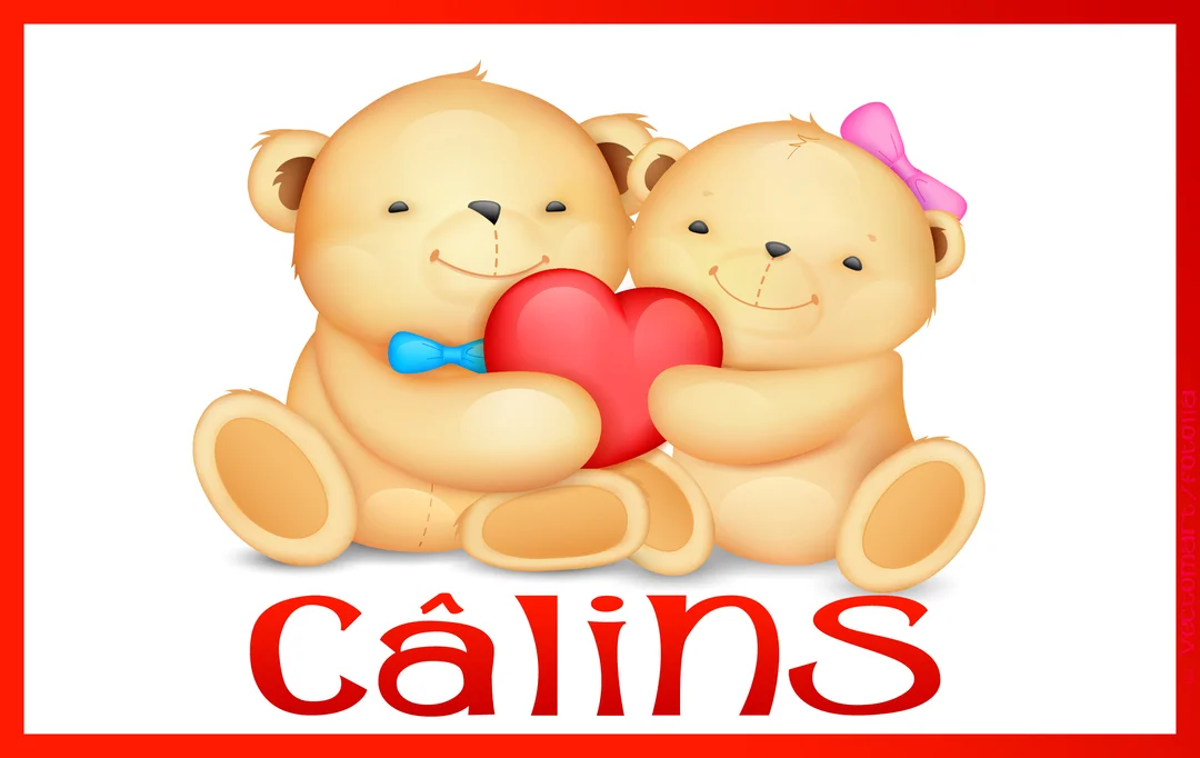 Deux oursons en peluche beige souriants sont assis l'un à côté de l'autre, se serrant et tenant ensemble un cœur rouge vif.