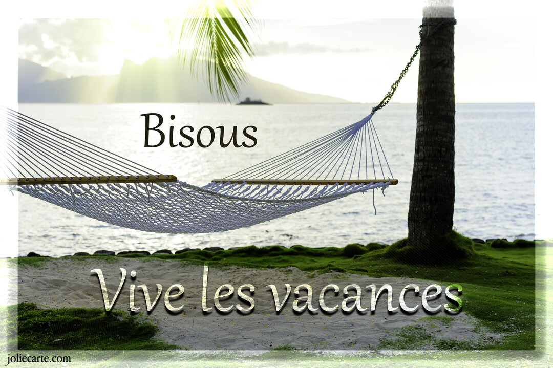 Un hamac blanc est suspendu à un palmier sur une plage tropicale, avec la mer calme et le soleil à l'horizon.