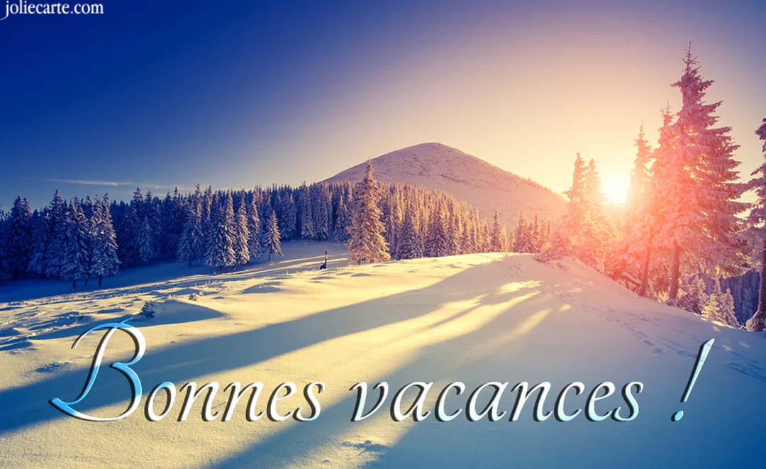 Une vaste étendue de neige immaculée reflète la lumière dorée du soleil se levant derrière une montagne, entourée d'une forêt de sapins.