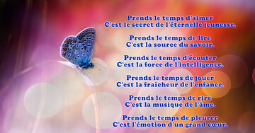 Aperçu de la carte : « Prends le temps d'aimer, de lire, de rire... de vivre, car le temps passe vite... »