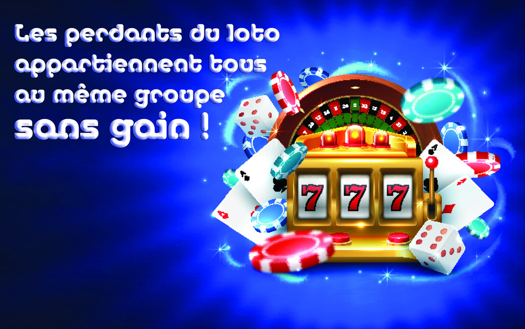 Une illustration festive sur fond bleu nuit, montrant une machine à sous, une roulette et des jeux de casino pour accompagner un jeu de mots.