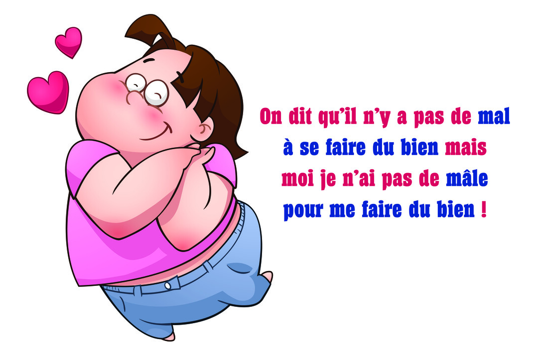 Une femme de style dessin animé, aux joues roses, se serre dans ses bras avec un sourire satisfait, entourée de cœurs roses.