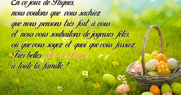 Aperçu de la carte : « En ce jour de Pâques, nous pensons très fort à vous et vous souhaitons... »