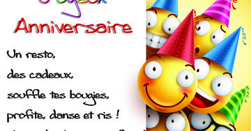 Aperçu de la carte : « Un resto, des cadeaux, souffle tes bougies, profite, danse et ris... ça se fête ! »