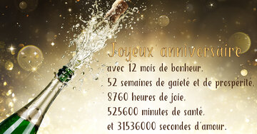 Aperçu de la carte : « Joyeux anniversaire avec 12 mois de bonheur, 52 semaines de gaieté... »