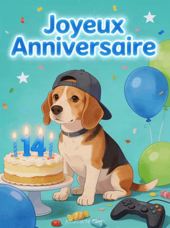 Joyeux anniversaire 14 ans - Carte garcon gratuite