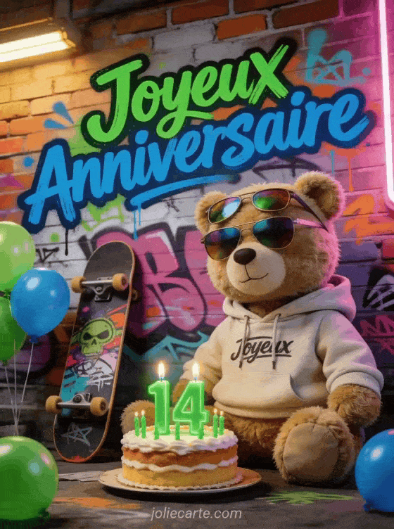 Joyeux anniversaire 14 ans - Carte ado garcon