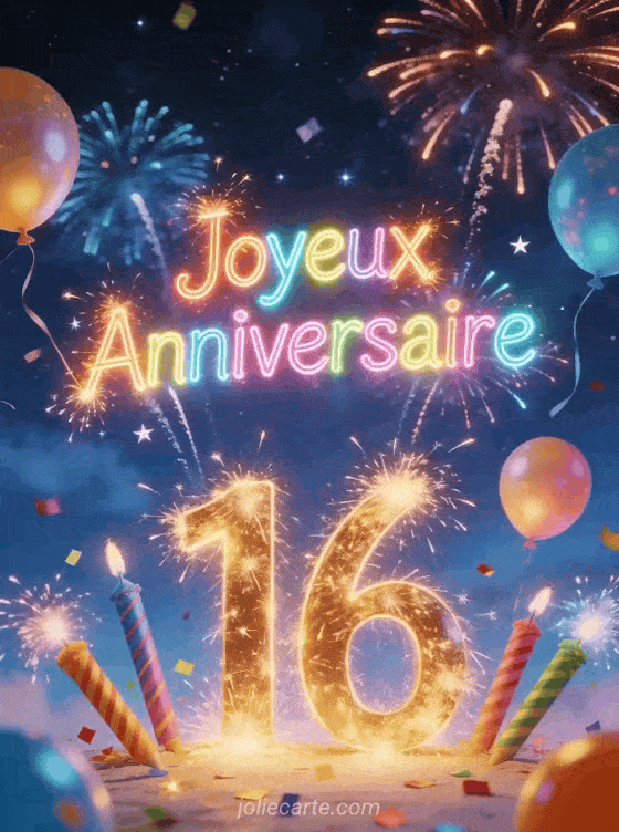 Joyeux anniversaire 16 ans - Carte gratuite