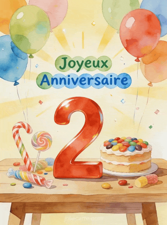 Joyeux anniversaire 2 ans - Carte enfant
