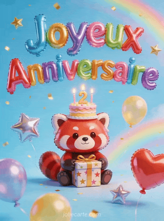 Joyeux anniversaire 2 ans - Carte animee gratuite