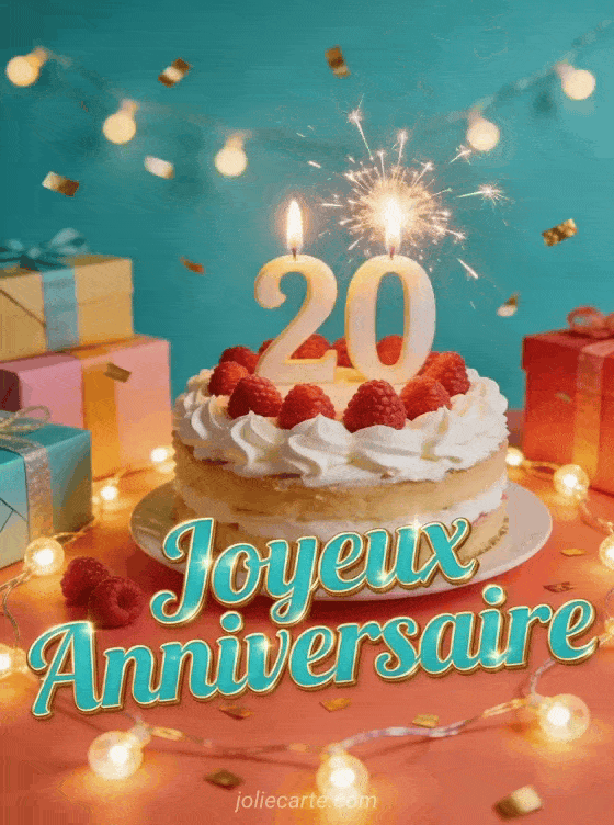Joyeux anniversaire 20 ans - Carte gratuite telecharger