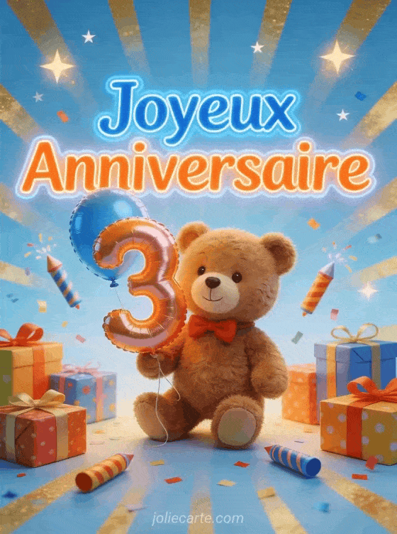 Joyeux anniversaire 3 ans - Carte garcon gratuit