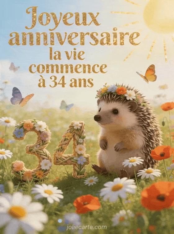 Joyeux anniversaire 34 ans - Texte carte femme