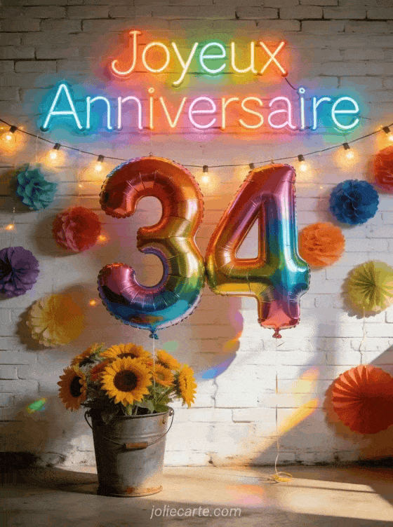 Joyeux anniversaire 34 ans - Carte originale
