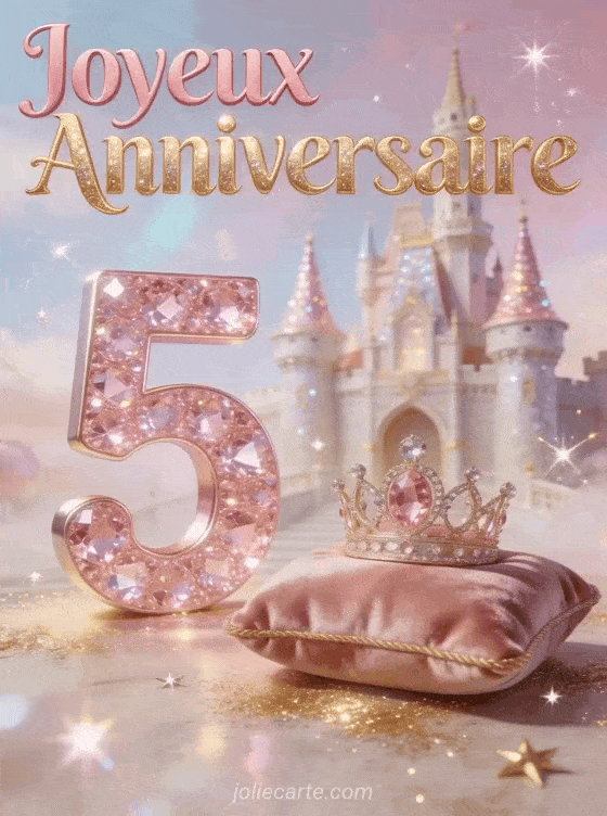 Joyeux anniversaire 5 ans - Carte fille princesse