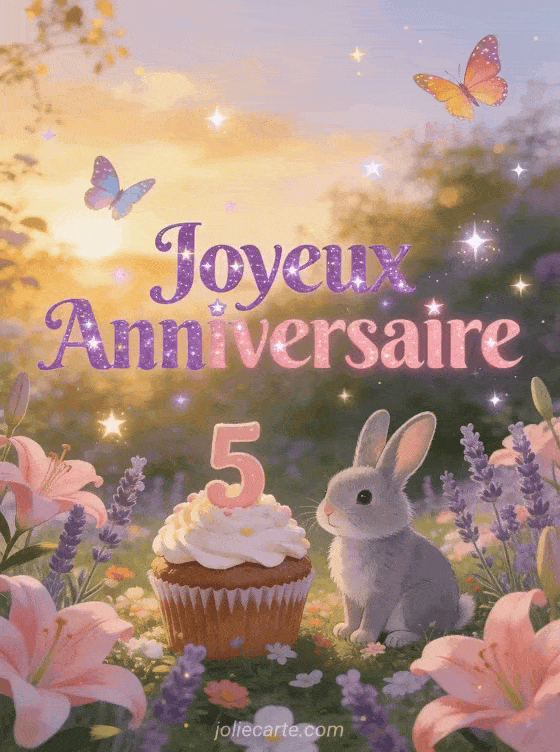 Joyeux anniversaire 5 ans - Carte fille gratuite