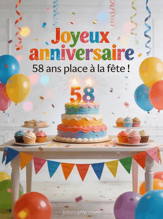 Joyeux anniversaire 58 ans - Message gratuit