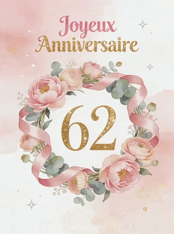 Joyeux anniversaire 62 ans - Jolie carte femme
