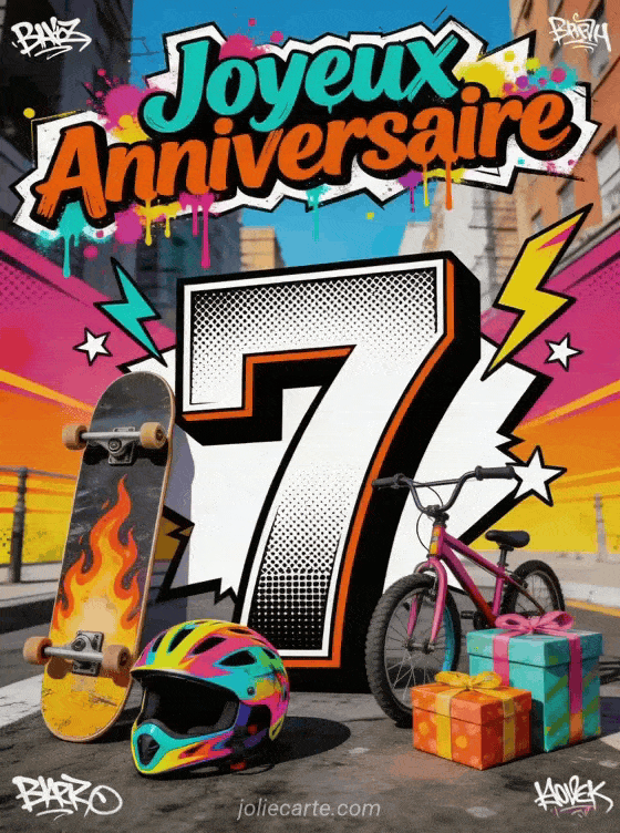 Joyeux anniversaire 7 ans - Carte garcon gratuite