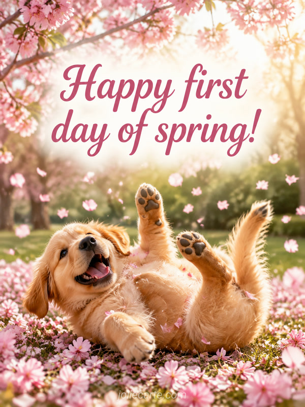 Happy First Day of Spring: Free Playful Puppy Card - JolieCarte
