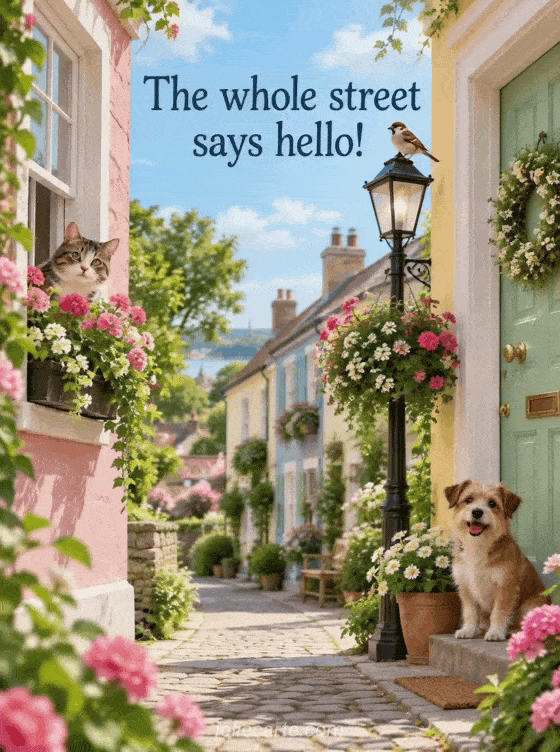 The whole street says hello! - GIF