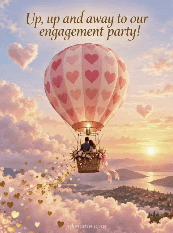 Up, up and away to our engagement party! - GIF