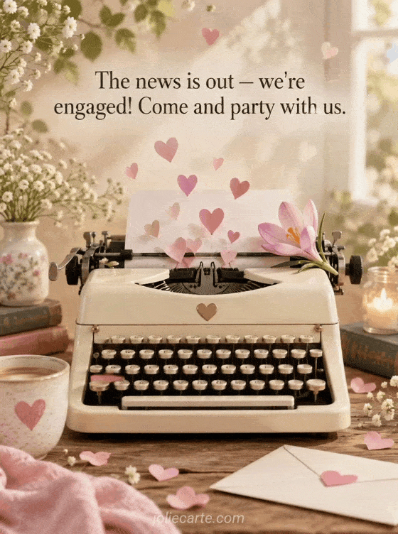 The news is out — we're engaged! Come and party with us. - GIF