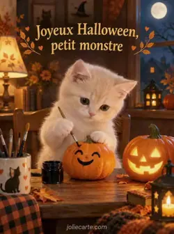 Le chaton et sa citrouille peinte