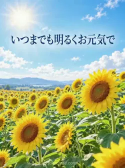 鮮やかな青空の下で朝日に顔を向け、そよ風に揺れるひまわり畑。