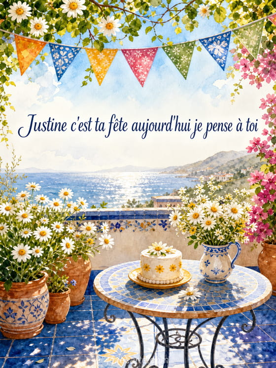 Carte bonne fête Justine