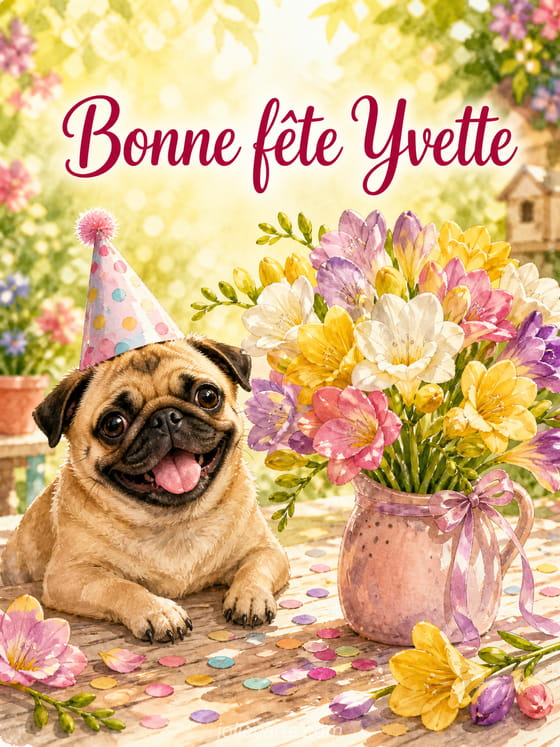 Carte bonne fĂȘte Yvette